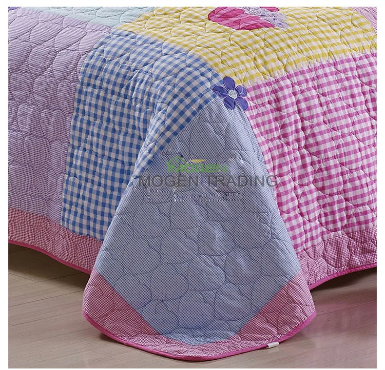 

CHAUSUB Girls Bedspreads Quilt Set 2PCS Applique Cotton Bed Cover Ice Cream Design Patchwork Kids Coverlet Twin Size Blanket