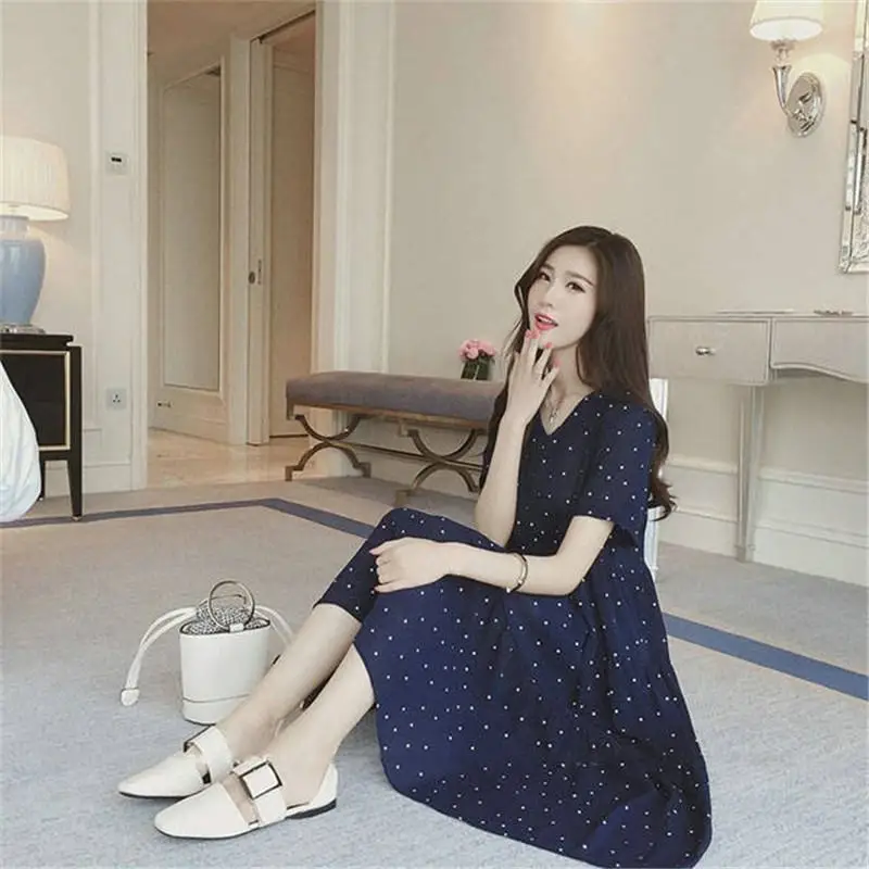 Новинка 2019 Модное шифоновое платье в горошек для беременных женщин летнее одежда