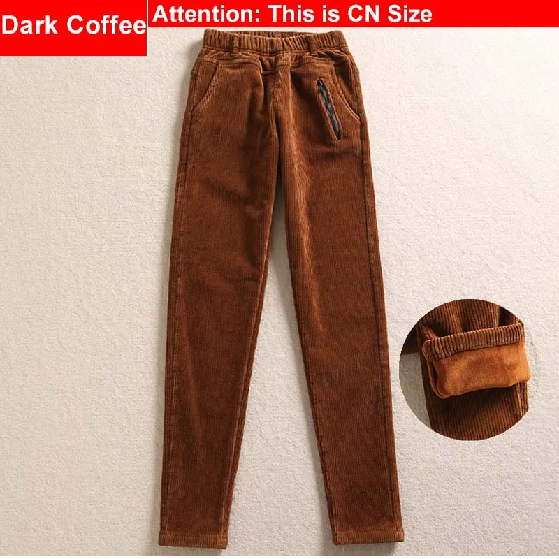 Dark Coffee (fleece) Вельветовые узкие брюки размера плюс с эластичной резинкой на талии, 3Xl 4Xl, розовые, кофейные, винно-красные зимние обтягивающие повседневные брюки, штаны с начесом - Цвет: Dark Coffee (fleece)