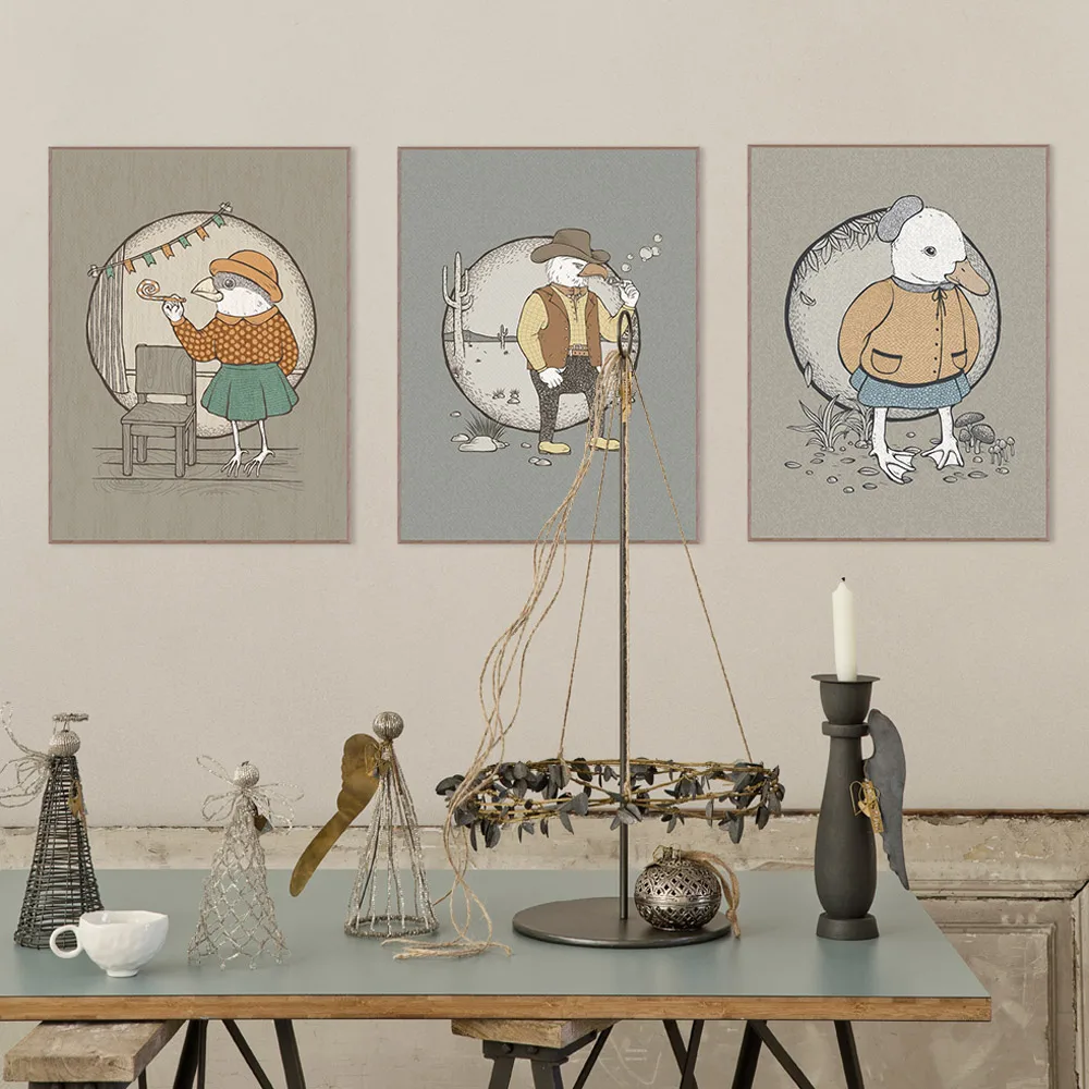 Современные винтажные животные птица утка холст большой А4 художественный принт