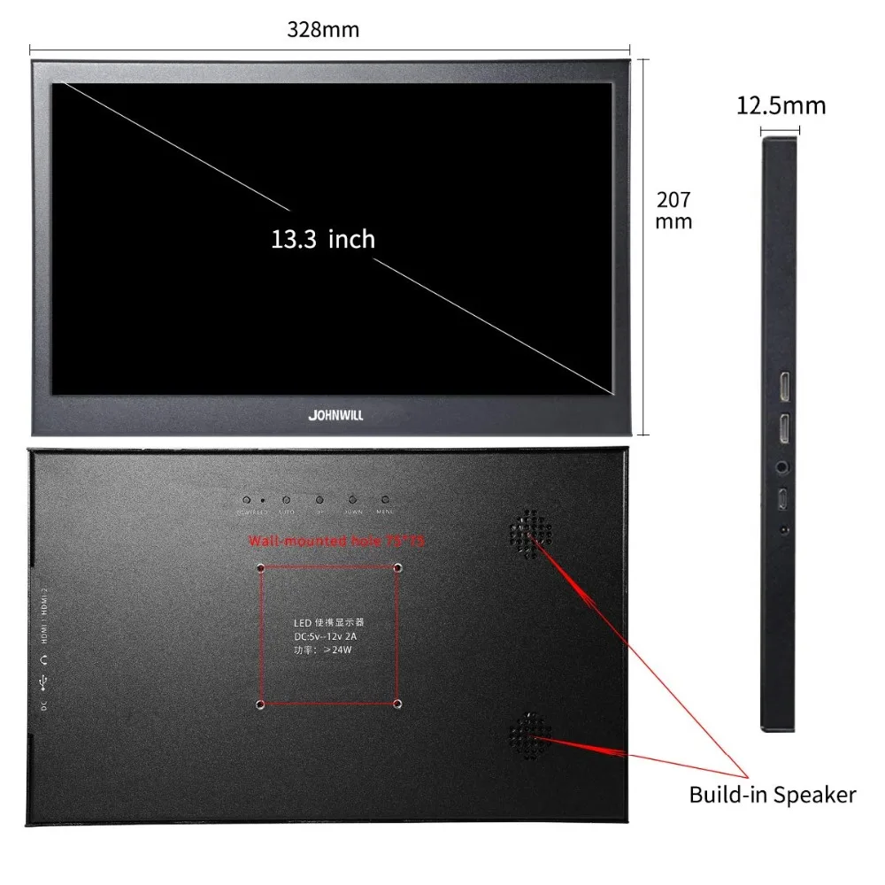 

13.3 Inch 1920*1080 IPS HD&Slim Portable Gaming Monitor PC LED Aluminum Shell,Leather Stand 2 Mini HDMI Port Computer display