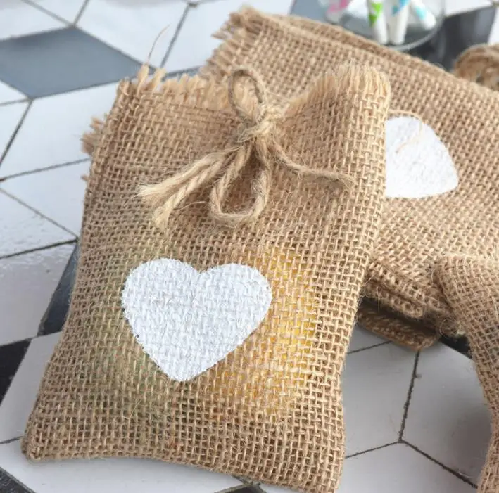 Jute hessian rustic favors bag wedding Christmas Brithday party gift bags 9x14cm Natural drop shipping festive supplies