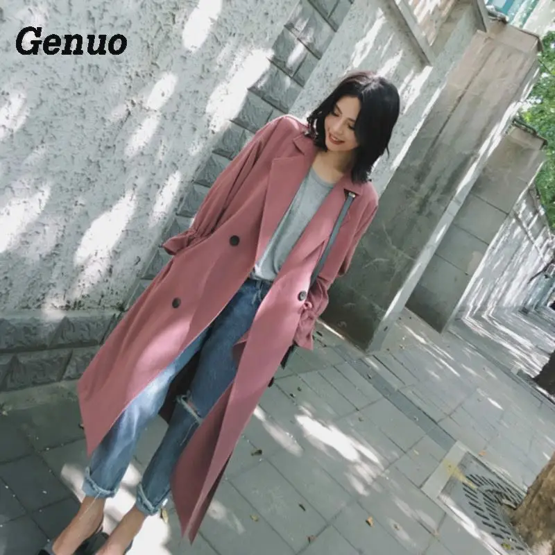 

Genuo women's spring autumn trench coat plus long suit collar casual oversize plus size adjustable waist overcoat for women