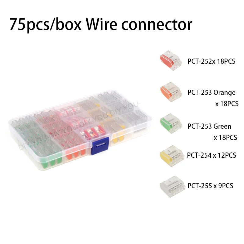 PCT-25M(75PCS) Смешанные коробки DIY вы провода компактный Универсальный разъем Клеммный блок Домашнее освещение разъем для внутреннего Гибридный быстрый разъем - Цвет: PCT-25M(75PCS)