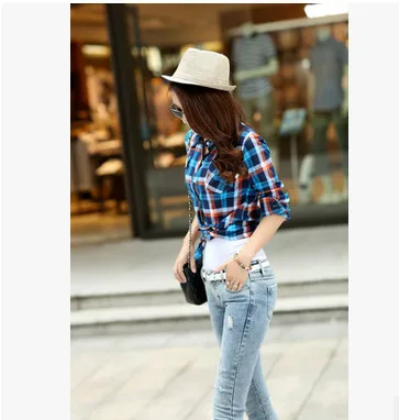 Женский топ с длинным рукавом в шотландскую клетку из 2017 хлопка | Женская одежда