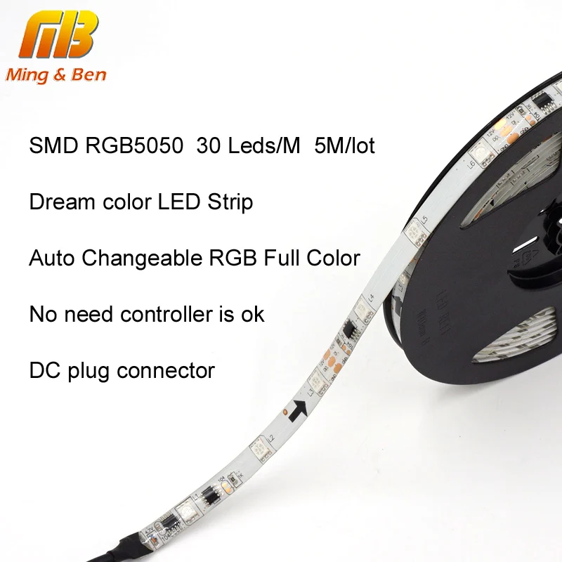 [MingBen] 5 м светодиодные ленты Smart Auto Сменные RGB DC 12 В в SMD 5050 полный цвет Pixel IC цифровой