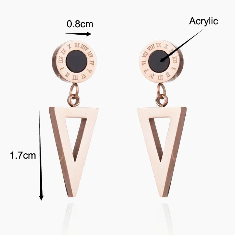HZYMEZ Fashion Pop Titanium steel Women Earrings Hollow Triangle Stud Earring Rose Gold Color Black Acrylic Jewelry Gift | Украшения и