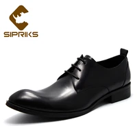 sipriks szie 37 45 genuine leather dress shoes mens classic boss brown derby shoes pointed toe work social mocassin homme felix