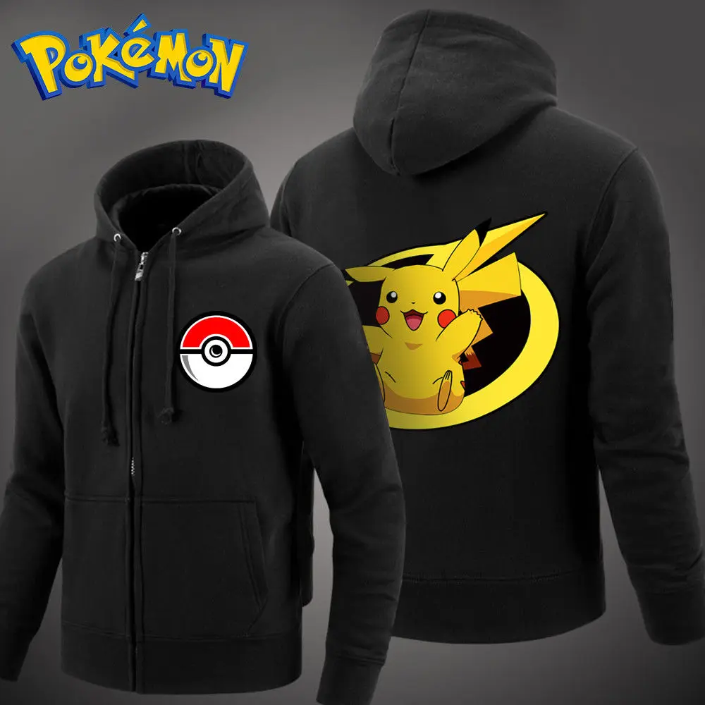 Мужские для Poke Monster Fans PM Пикачу хлопковая толстовка с капюшоном теплое пальто на