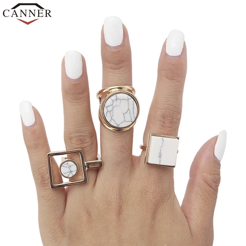 Женское кольцо с геометрическим мрамором CANNER креативное из натурального