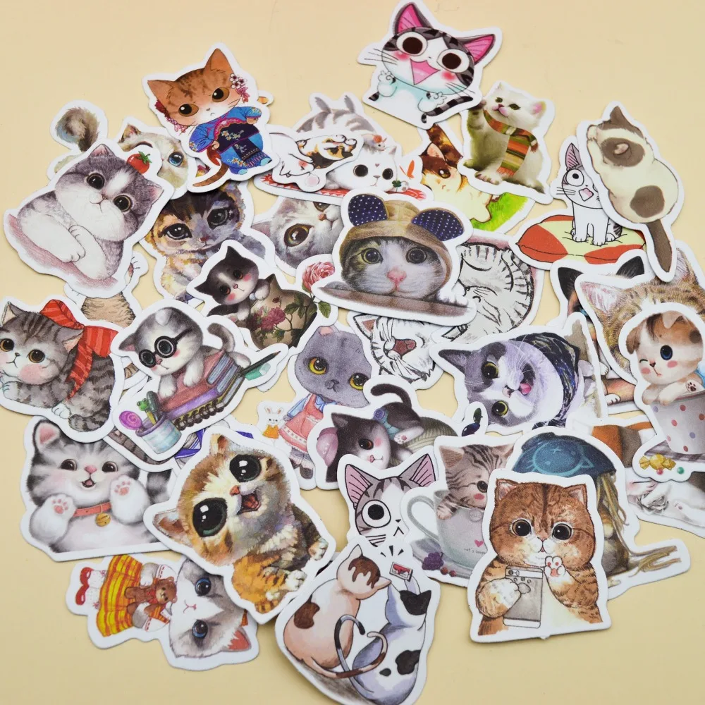 30 шт. Kawaii воды цвет Стиль креативный милый Кот стикер собственн made животных