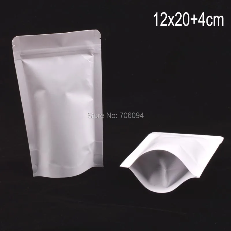 

150 шт 12*20 + 4 см (4,7 ''* 7,9'') стоьте вверх белый крафт-бумажный мешок Ziplock белая бумага крафт-порошок упаковывая мешок Бесплатная доставка