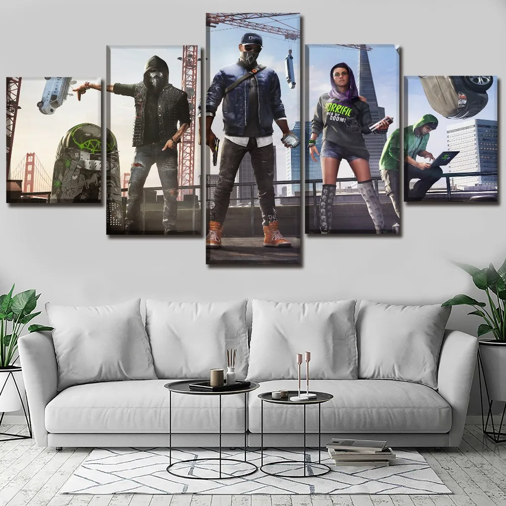 Canvas Painting Printed Home Decoration 5 Panels Game Watch Dogs 2 Young Wrench Posters Living Room Wall Pictures Artworks | Дом и сад