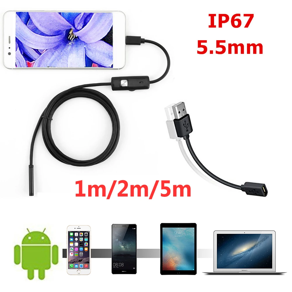 HD Android PC 1 М 1,5 м 2 м 5 м эндоскоп камера HD USB эндоскоп с 6 светодиодный мягкий кабель водонепроницаемый осмотр бороскоп