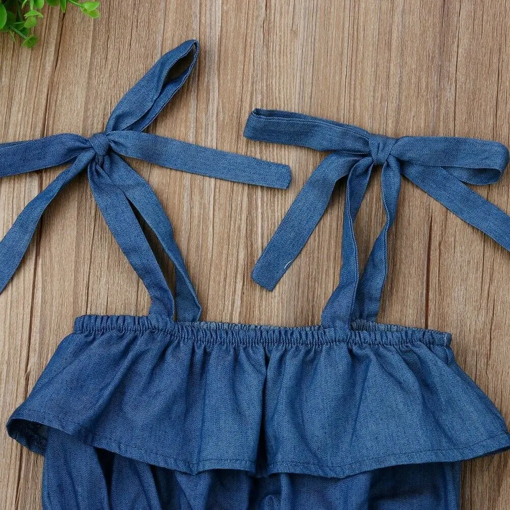 Милая Одежда для новорожденных девочек джинсовый топ без рукавов футболка