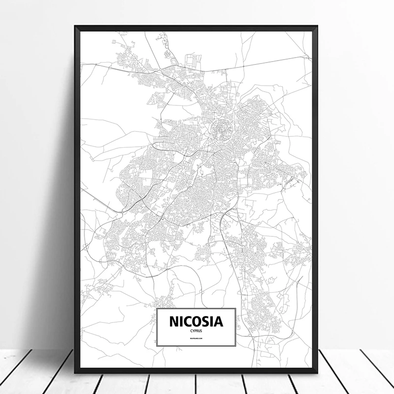 Nicosia Кипр черно-белый обычный фотографический плакат печать на холсте