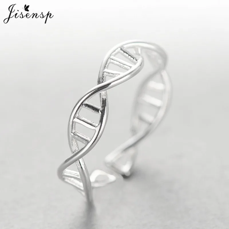 Jisensp, 925 пробы, серебро, DNA, двойная спираль, структура, открытые кольца для женщин,, ручная работа, для девушек, Стерлинговое серебро, ювелирные изделия