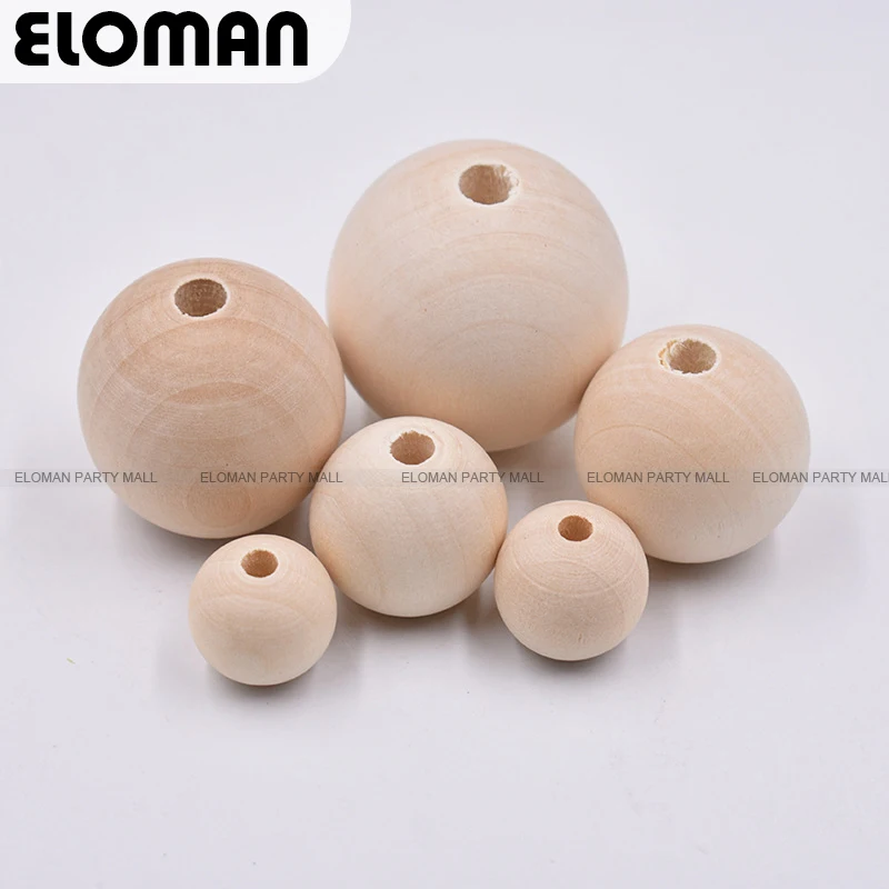 ELOMAN 6-16mm Natural Ball Wood Spacer Beads For Charm Bracelet Wholesale wood beads jewelry DIY wooden accessories |