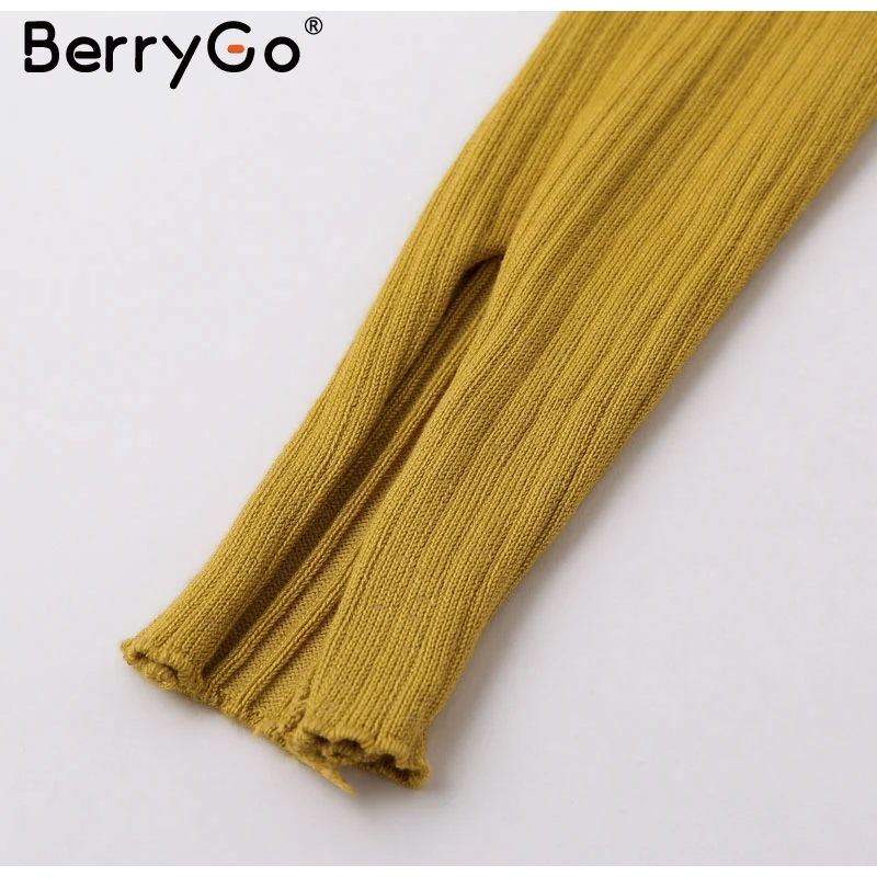 BerryGo, элегантный желтый длинный свитер, вязаное платье для женщин, пояс, бодикон, Осень-зима, платье, повседневное, тянущееся, женское платье festa
