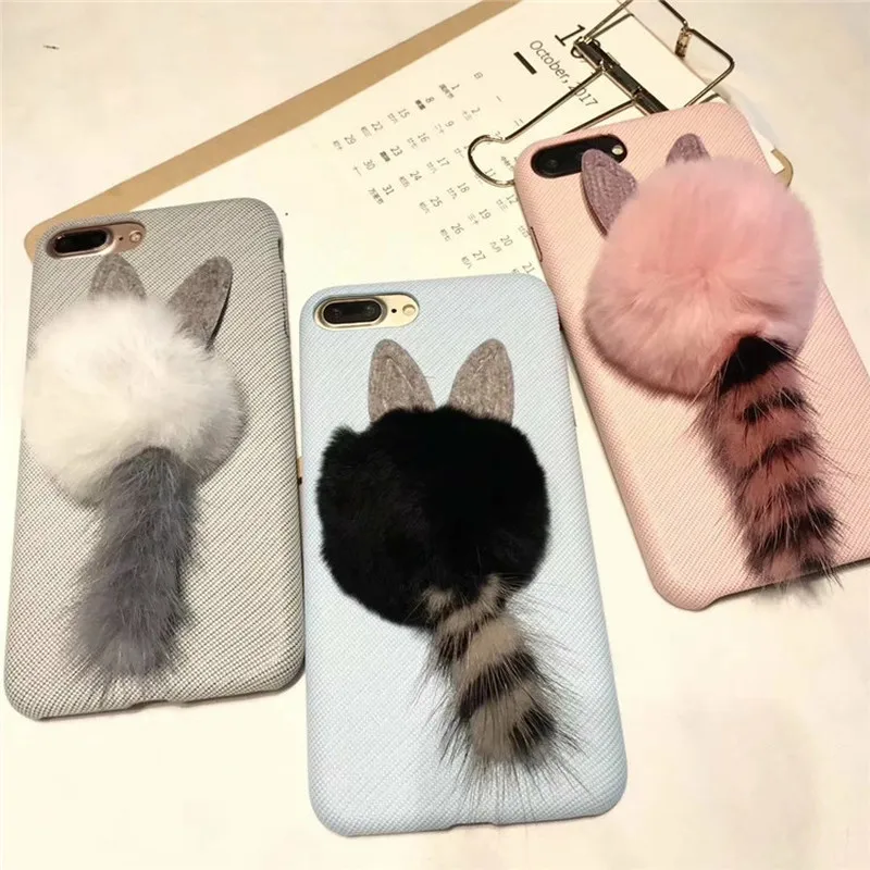 YESPURE Wholesale Fancy Pink Cat Tail Mobile Phone Covers Accessories for Apple Iphone 6plus 7 Plus 8 Fur Ball Fundas Capa | Мобильные