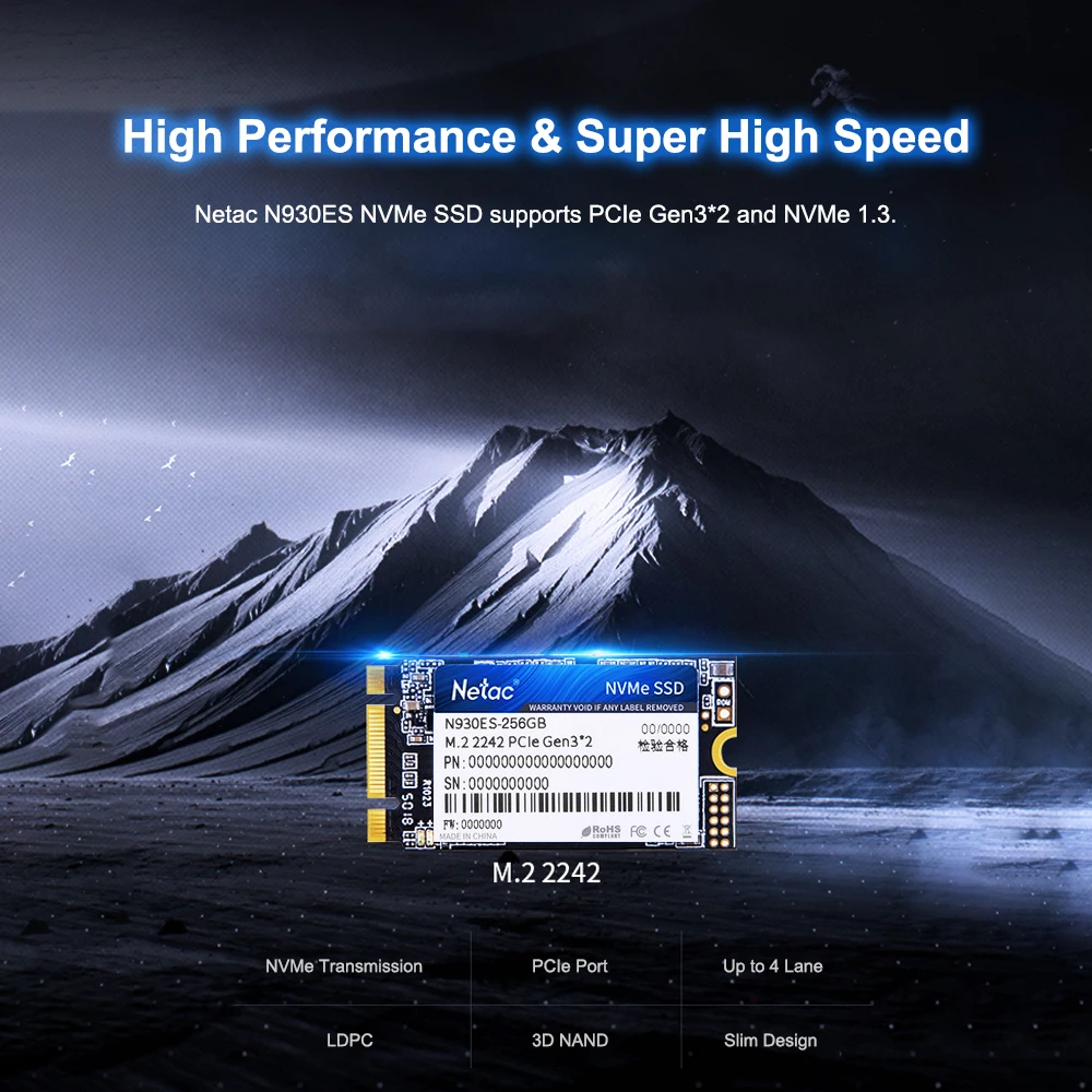 Внутренний твердотельный накопитель Netac N930ES M.2 2242 SSD 128GB256GB512GB NVMe Gen3 * 2 PCIe 3D MLC/TLC NAND