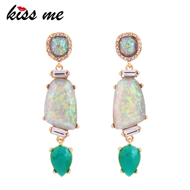 KISS ME Chic Green Water Drop Resin Crystal Drop Earrings New Design Women Statement Earrings Luxury Jewelry