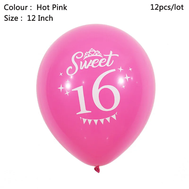 12pcs hot pink Сладкий 16 воздушный шар 16 день рождения украшения номер 16 воздушные шары сладкий 16 с днем рождения наборы баннеров 16 воздушные шары ко дню рождения - Цвет: 12pcs hot pink