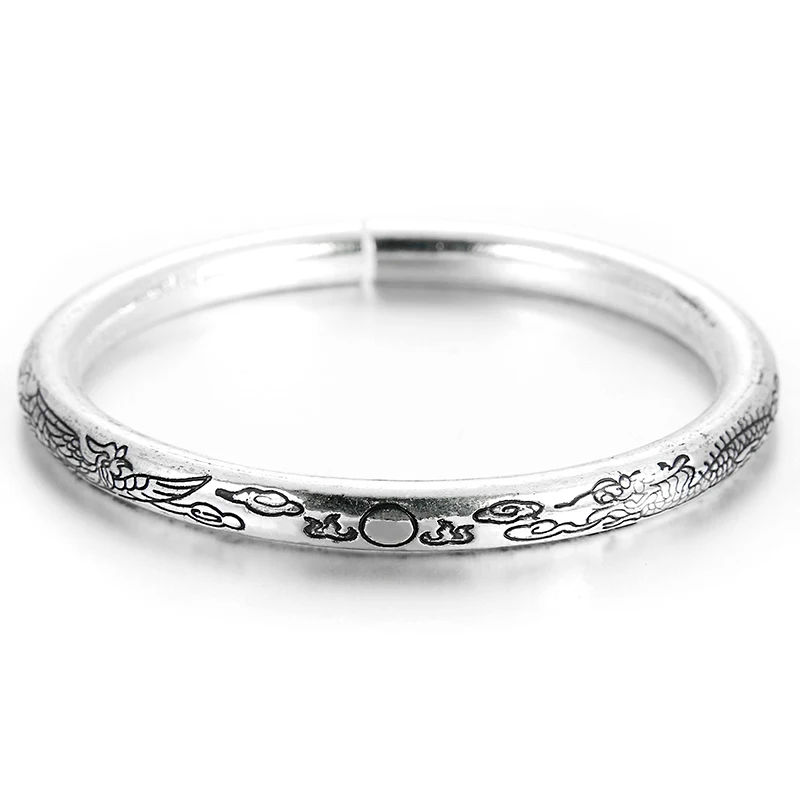 Женский браслет серебряного цвета с рисунком лотоса дракона и феникса 1
