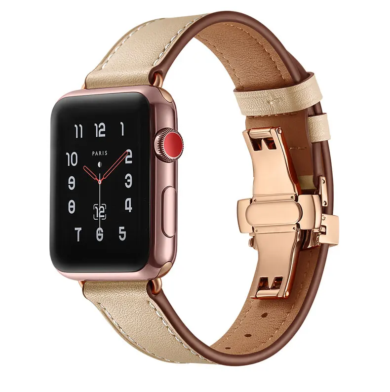 Ремешок из натуральной кожи для Apple Watch 3/2/1 42 мм 38 мм Iwatch Series 3 2 1 ремешок из нержавеющей стали бабочка Пряжка наручные часы