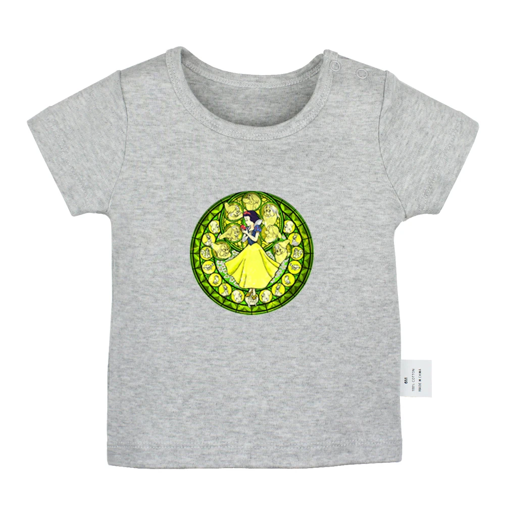 Stained Glass Cartoon Princess Snow White Design Newborn Baby T-shirts Toddler Graphic Solid Color Short Sleeve Tee Tops |