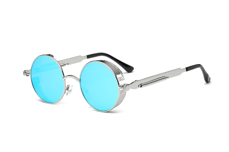 Silver w blue mir Новые круглые металлические солнцезащитные очки стимпанк для мужчин и женщин, модные очки, брендовые дизайнерские Ретро Винтажные Солнцезащитные очки UV400 - Цвет линз: Silver w blue mir
