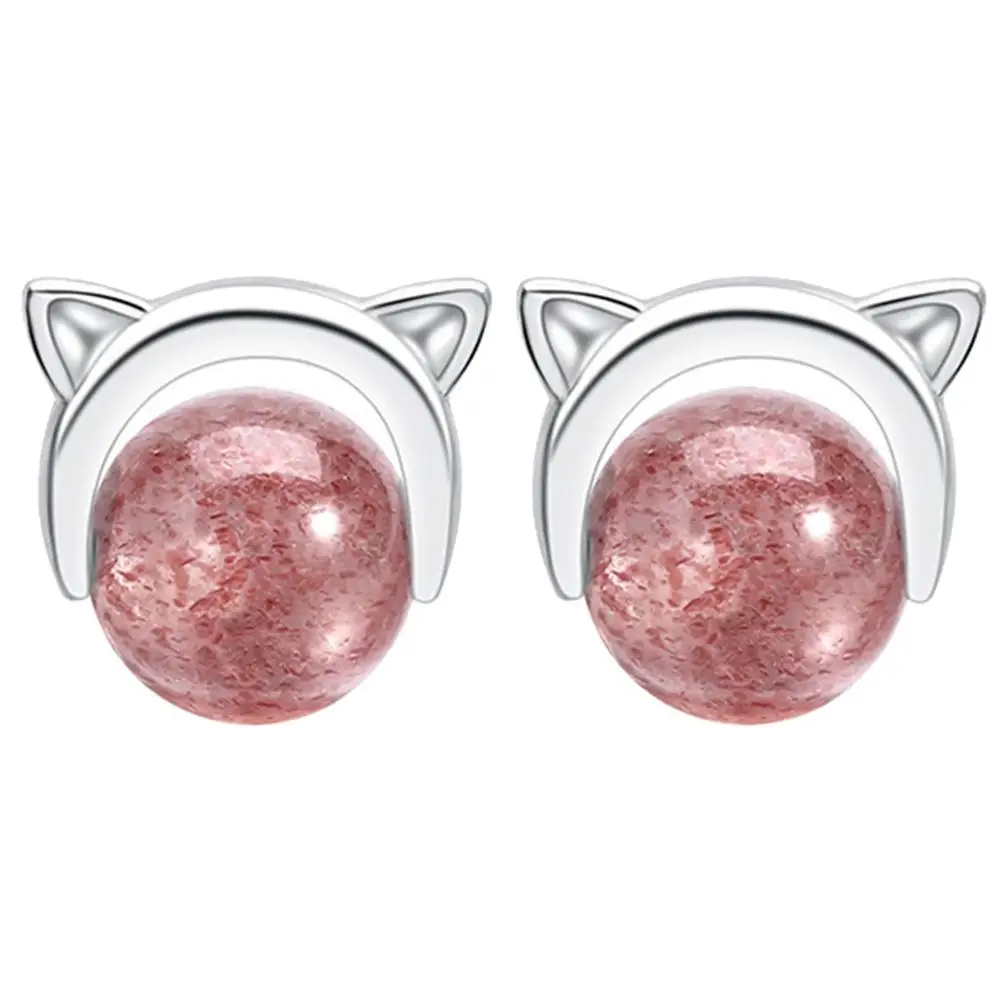 Мода милый кот Розовые Круглые Искусственные кварцевые серебряные