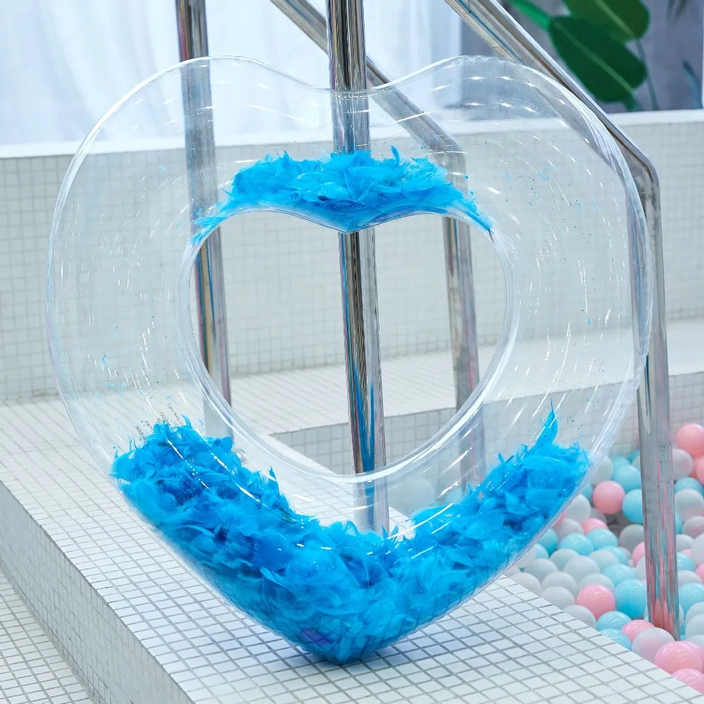 90cm Heart Swimming Ring with Feather Blue Pink Pool Float For Adult Children Air Mattress Water Outdoor Beach Toys Piscina boia | Спорт и