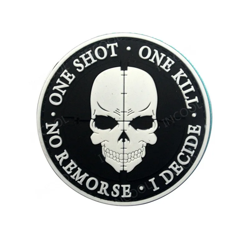 3D ПВХ Снайпер One Shot One Kill нашивка Тактическая Военная боевой дух декоративные нашивки Боевая аппликация резиновый череп значки крюк назад