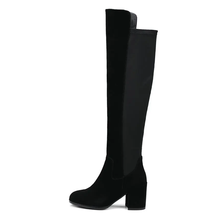 Женские мотоциклетные ботинки VINLLE замшевые облегающие сапоги на квадратном