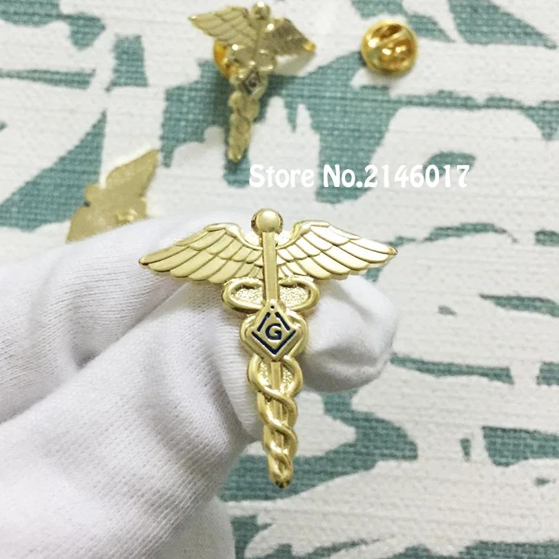 Masonic Lapel Pin Medical Doctor Pins and Brooch Freemason Lodge Masonry Wings Snake Symbol Free Masons Badge Metal Craft