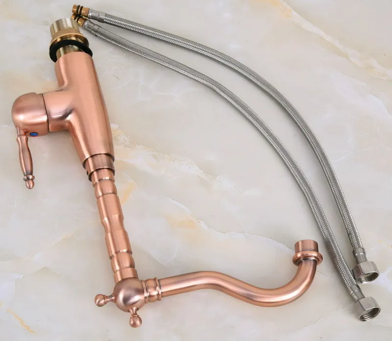 Античный красный медный Латунный однорычажный смеситель для раковины в ванной и