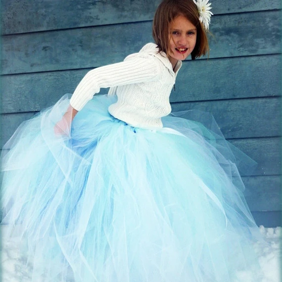 

Winter Faerie Costume Sewn Long Length Flower Girls Princess Tutu Skirt Chic Soild Gown Pettiskirt For Parties Holiday New Year