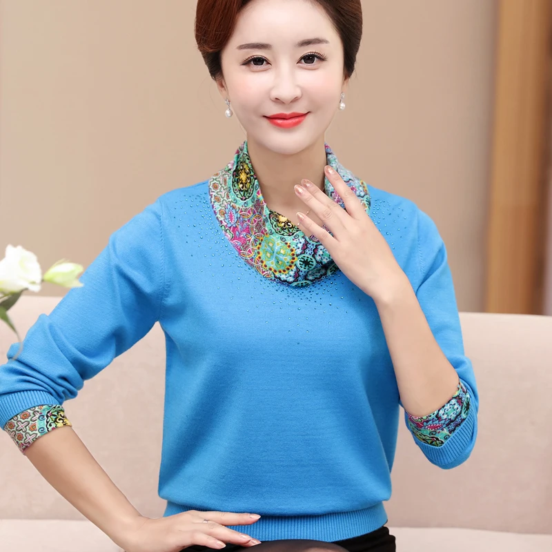 2017 Fall Middle-Aged Women Cashmere Sweater Jumper Fashion Turtleneck Long-Sleeved O-Neck Pullover X593 | Женская одежда