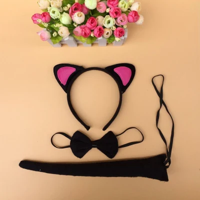 pink ear cat Костюм на Хэллоуин для детей с изображением животных, кошек, лисиц, ушей и хвоста, с бантом, Маус, кошачьи ушки, повязка на голову, обруч для волос, платье с повязкой, вечерние маскарадные костюмы - Цвет: pink ear cat