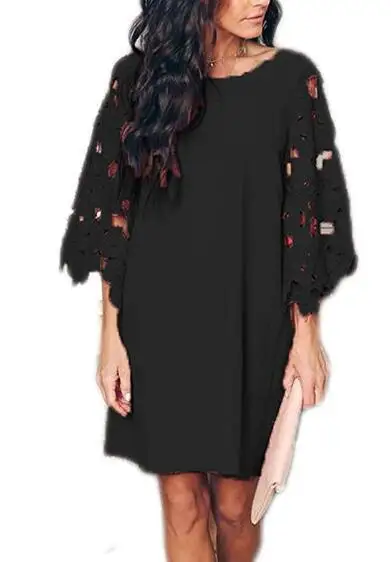 Зеленое кружевное лоскутное шифоновое платье уличная женская одежда vestidos kleider плюс размер sukienka модная Свободная Женская одежда - Цвет: black