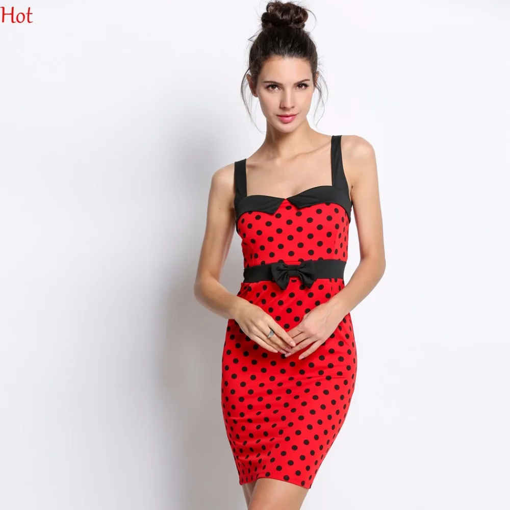 Женские Ретро Платья для женщин рокабилли Bodycon платье в горошек с принтом плюс