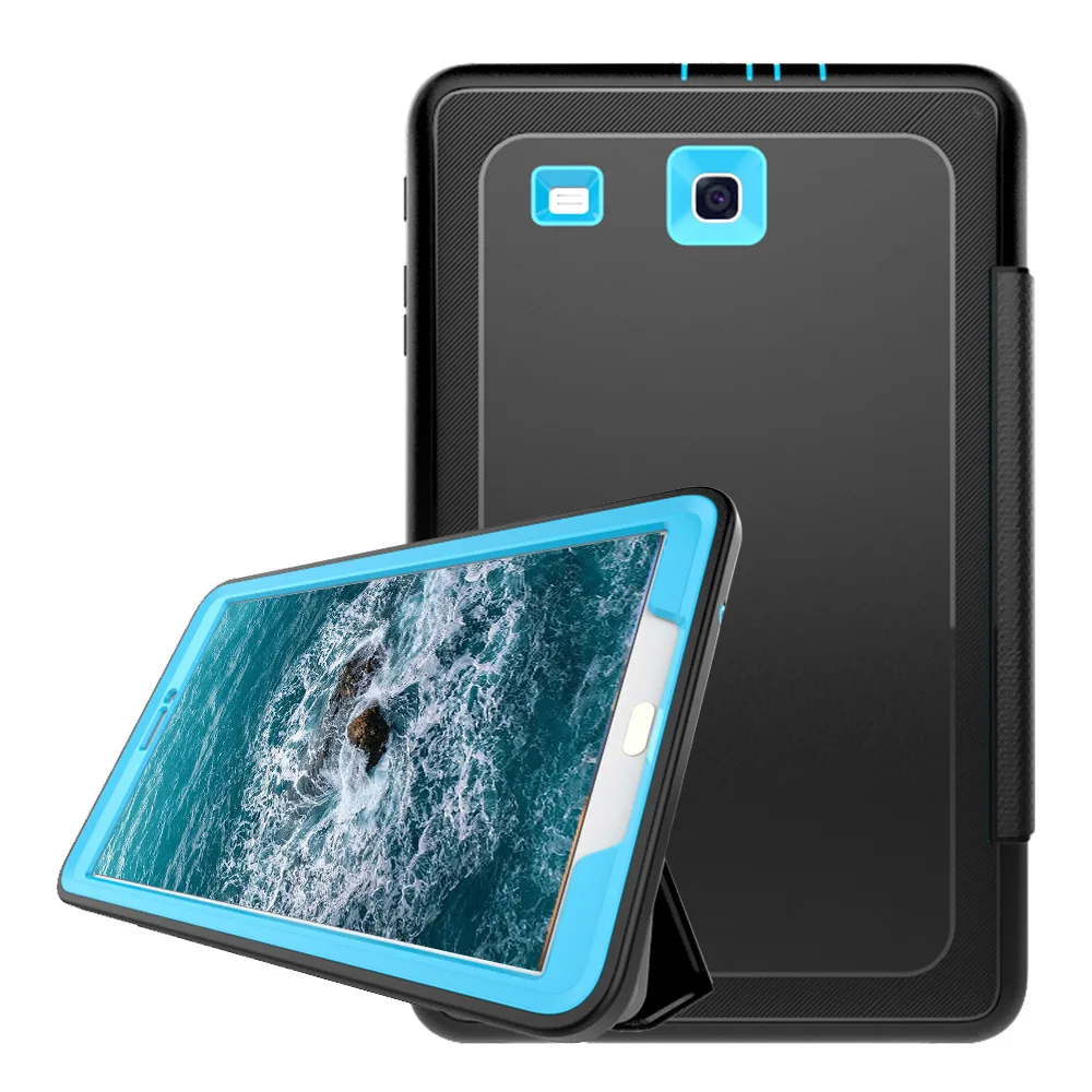 Для Samsung Galaxy Tab E 9,6 SM-T560 T561 3-Слои смарт-крышка, чехол противоударный ПК+ ТПУ повышенной прочности и защищенности противоударный ТПУ+ ПУ складная стоячая таблетница - Цвет: 6