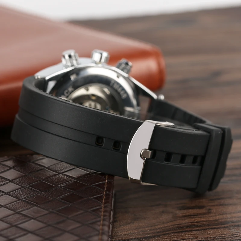 

Luxurious Tourbillon Moon Phase Automatic Mechanical Watch Men's Skeleton Dial with Calendar Silicone Band Watches for Boys Men