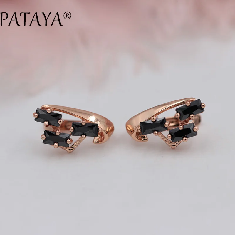 Женские серьги из розового золота 585 пробы PATAYA эксклюзивные зеленые квадратные