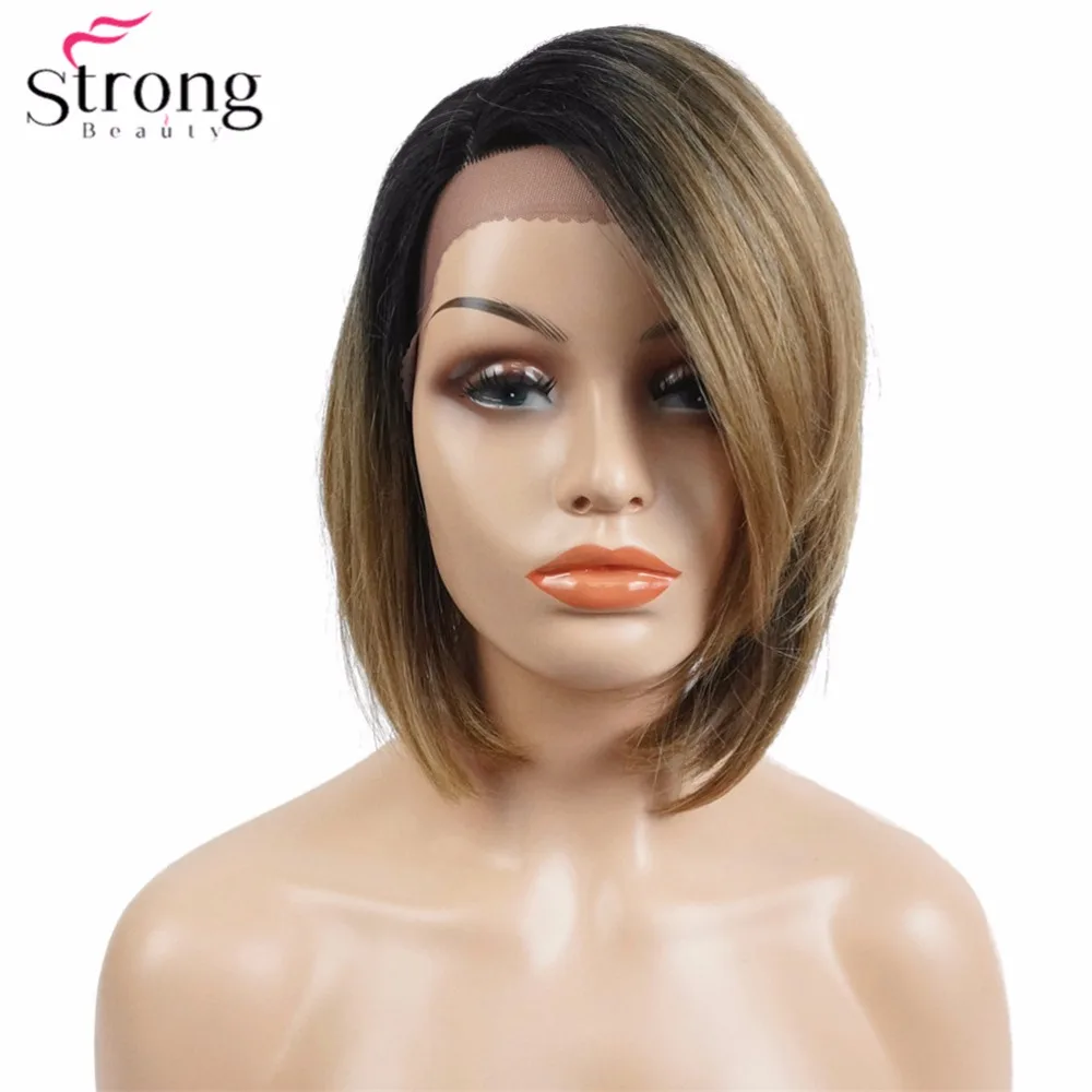 StrongBeauty Women's Synthetic Lace Front wig Hair Dark Roots Ombre Short Bob Hairstyle Natural Wigs