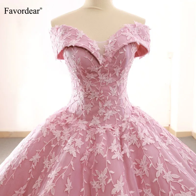 Favordear Sweetheart Off The Shoulder Ball Gown Evening Dress 2019 Vestido De Festa Luxurious Applique Formal Dress Prom Dress