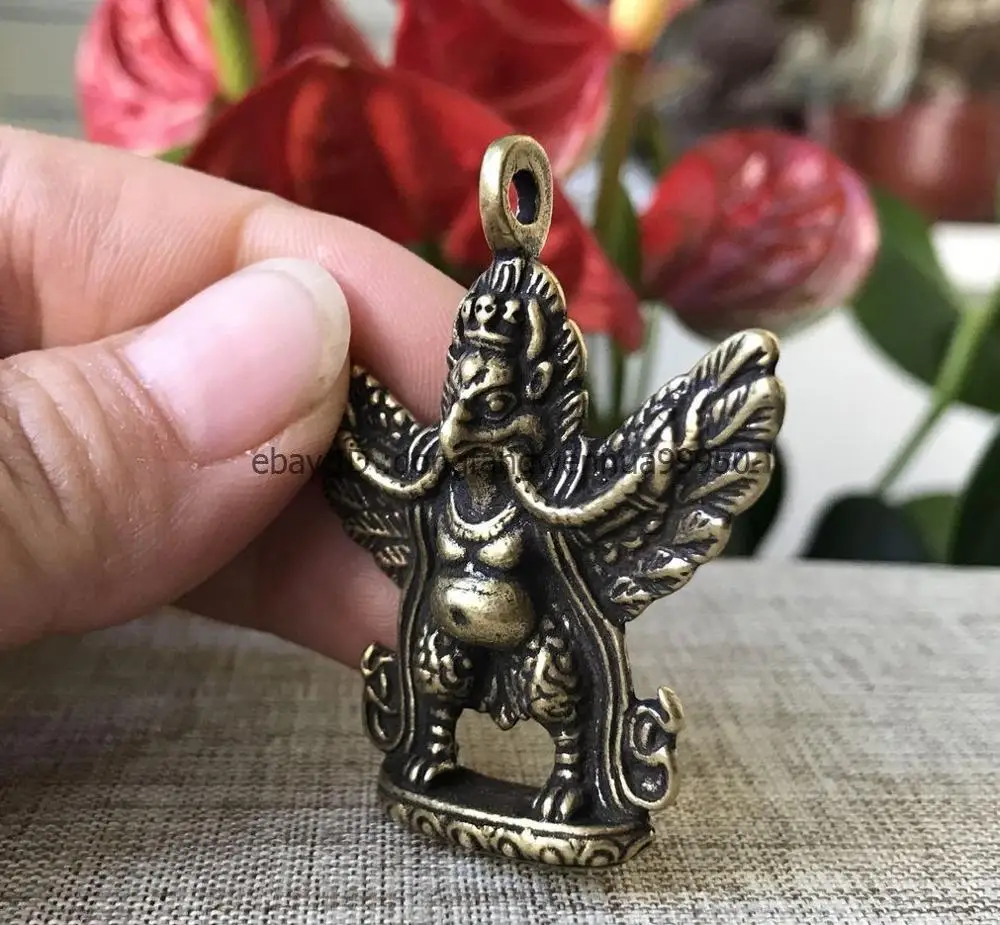 Китайский буддийский из бронзы латунь Garuda Dhwaja птица амулет Статуэтка