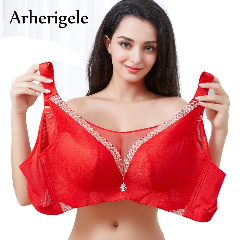 

Arherigele Plus Size Vest Bras for Women Wire Free Four Hook and Eye Push Up Bra Full Cup Lingerie Sexy Women Underwear Bralette