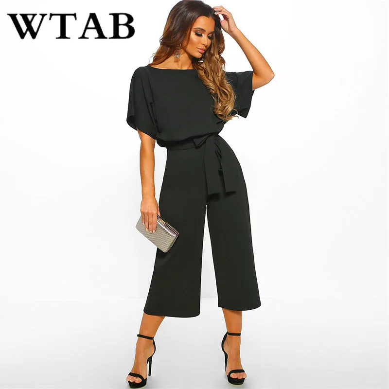 WTAB 2019 Повседневный Однотонный женский комбинезон с коротким рукавом на шнуровке